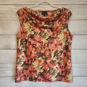 AK Anne Kline M floral cottagecore sleeveless stretch careerware blouse